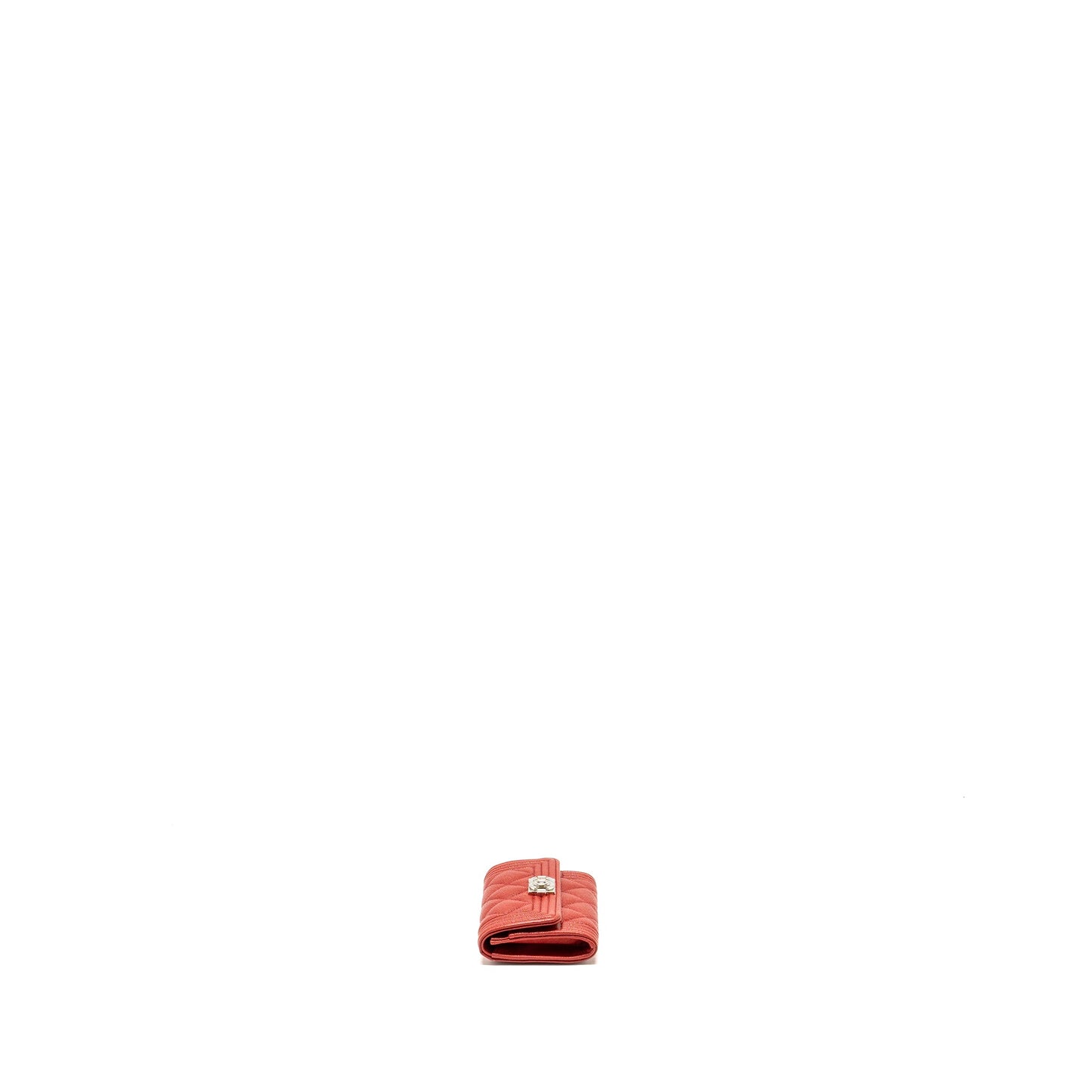 CHANEL Boy Flap Card Holder Caviar Red
