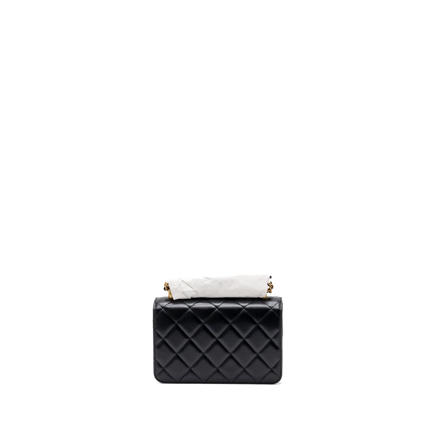 Chanel 24C gold crush mini flap bag calfskin black   (microchip)