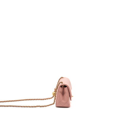 Chanel Pearl Crush mini Rectangular flap bag lambskin pink  (Microchip)