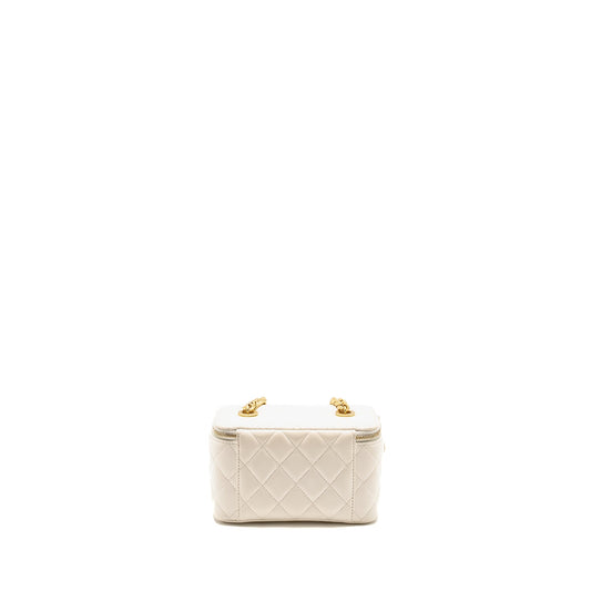 Chanel Letter/ CC Logo Chain Long Vanity Case Lambskin White  (Microchip)