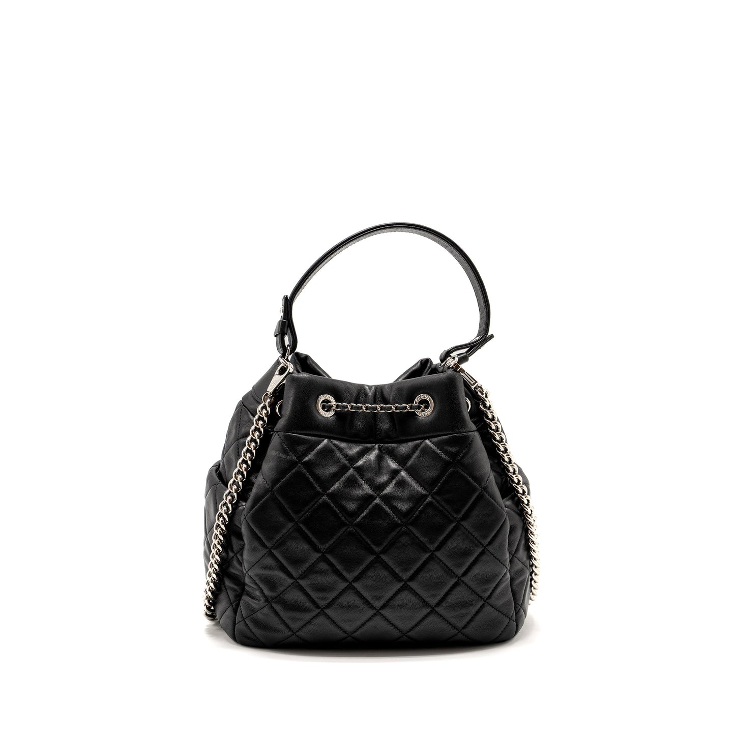 Chanel CC Chain Drawstring Bucket Bag Lambskin Black