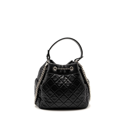Chanel CC Chain Drawstring Bucket Bag Lambskin Black