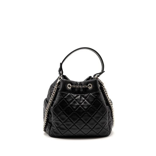 Chanel CC Chain Drawstring Bucket Bag Lambskin Black