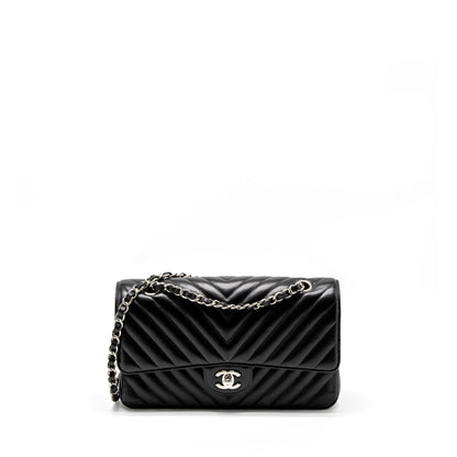Chanel Medium Classic Double Flap Bag Chevron Caviar Black