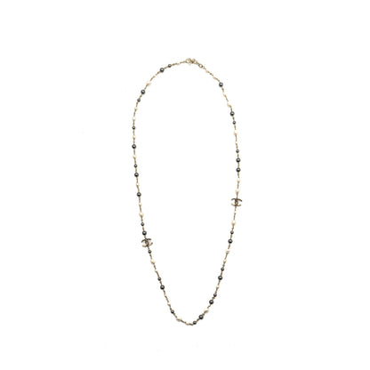 Chanel CC Logo Long Necklace with pearl light gold tone