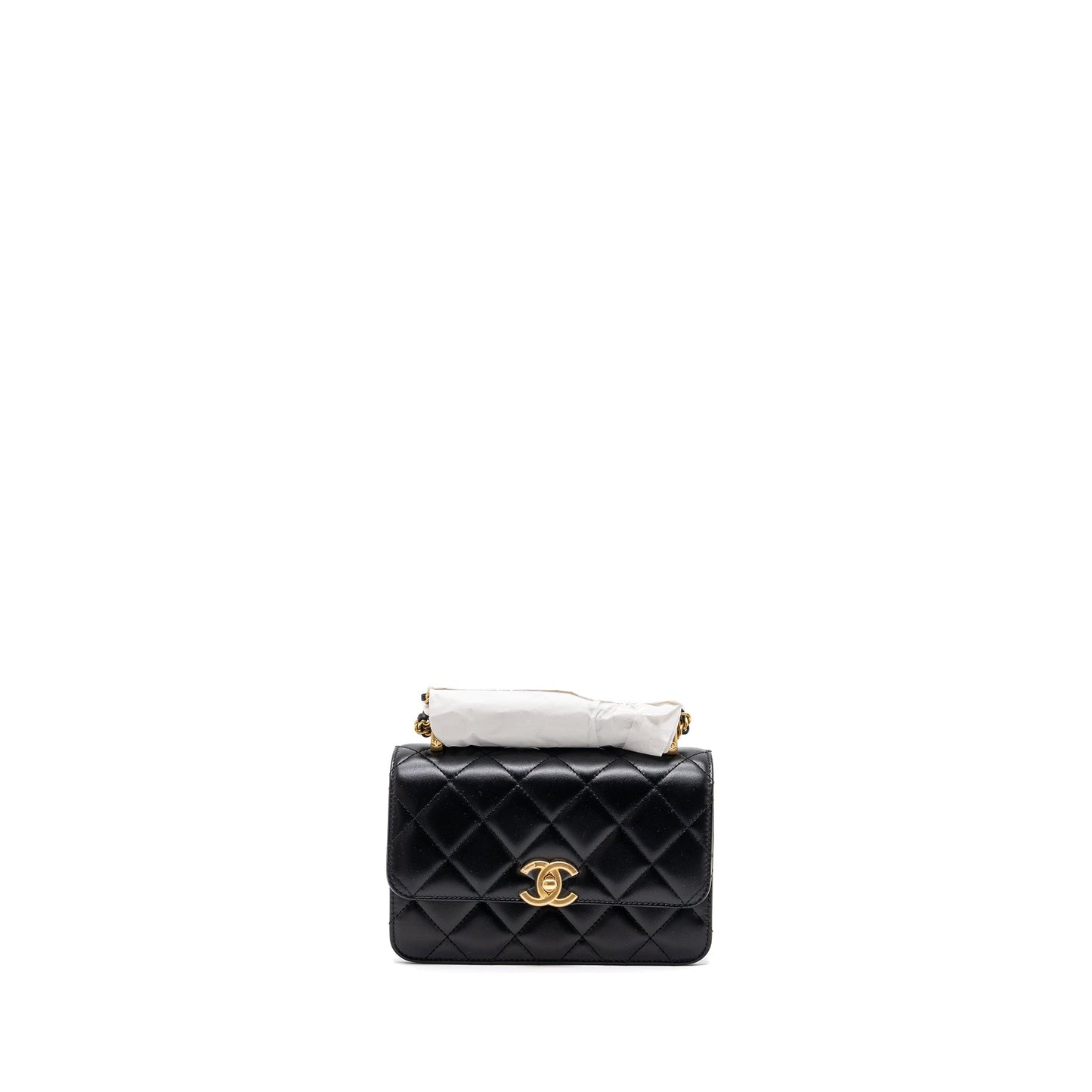 Chanel 24C gold crush mini flap bag calfskin black   (microchip)
