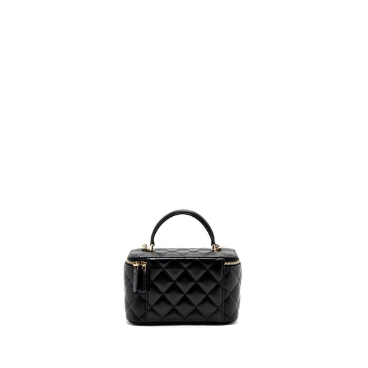 Chanel top handle long vanity with chain lambskin black L (microchip)