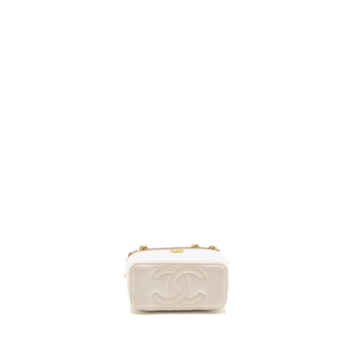 Chanel Letter/ CC Logo Chain Long Vanity Case Lambskin White  (Microchip)