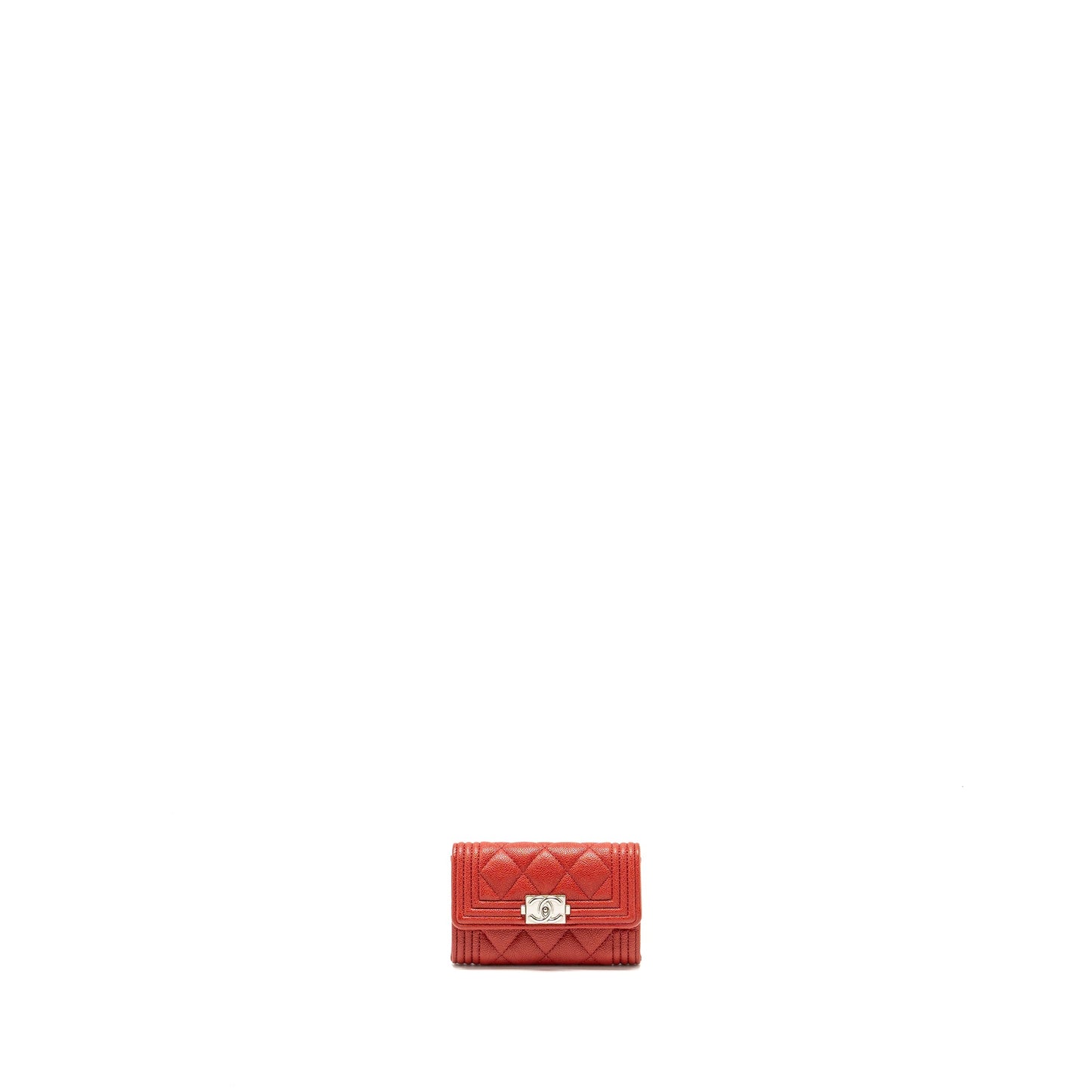 CHANEL Boy Flap Card Holder Caviar Red