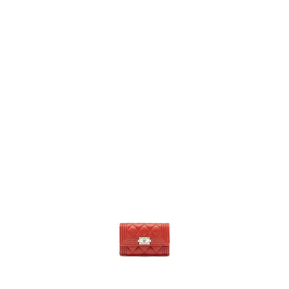CHANEL Boy Flap Card Holder Caviar Red