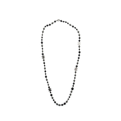 Chanel CC Logo Long Necklace With Pearl Black/Grey