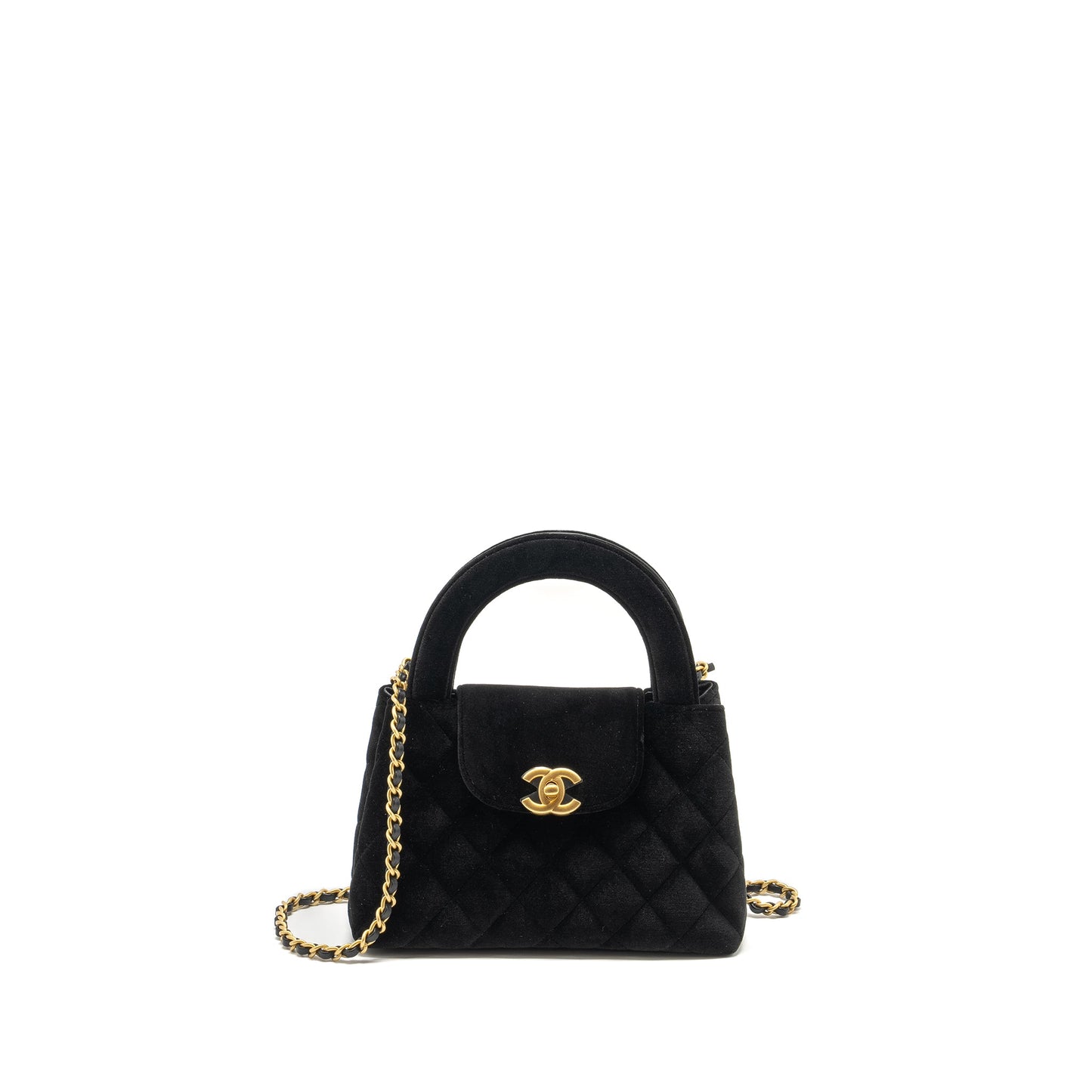 Chanel 24a Mini Shopping Tote/Mini Kelly Velvet Black  (microchip)