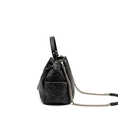 Chanel CC Chain Drawstring Bucket Bag Lambskin Black