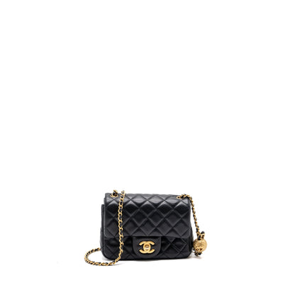 chanel pearl crush mini square flap bag lambskin black  (microchip)