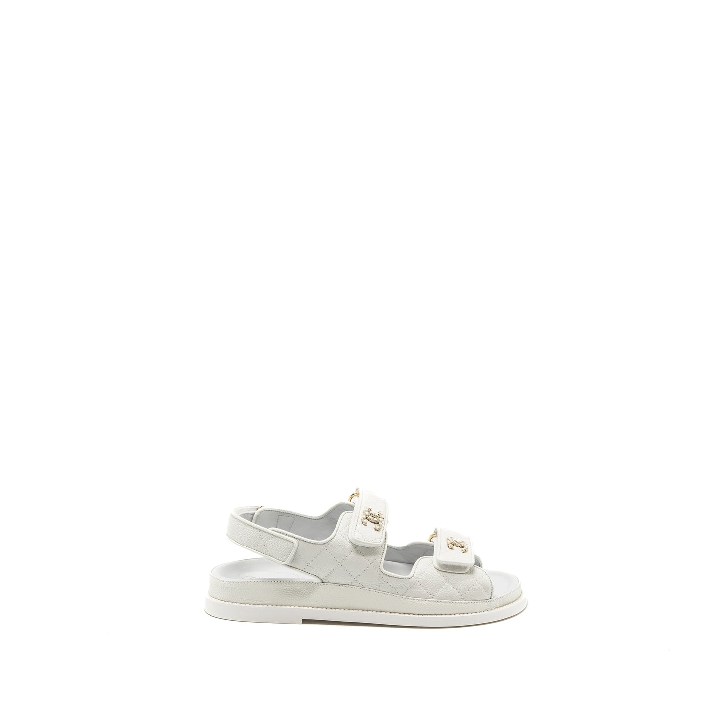 Chanel Size 38 Dad Sandals Caviar White L