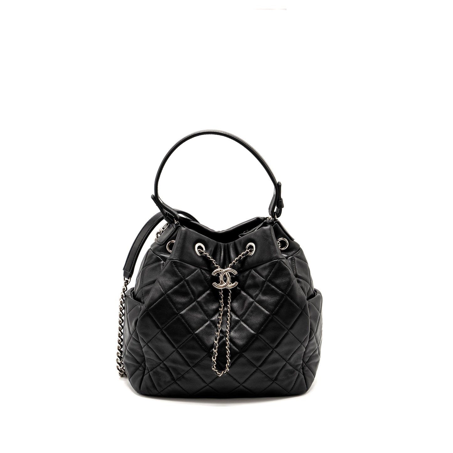 Chanel CC Chain Drawstring Bucket Bag Lambskin Black