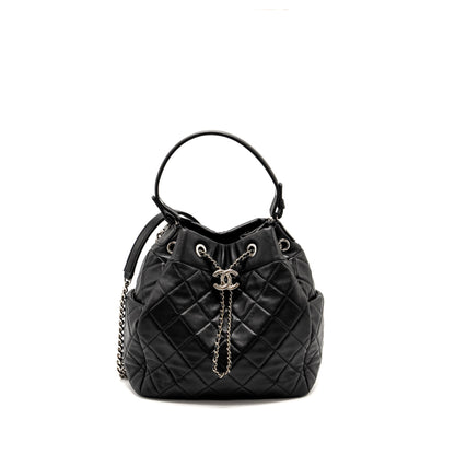 Chanel CC Chain Drawstring Bucket Bag Lambskin Black