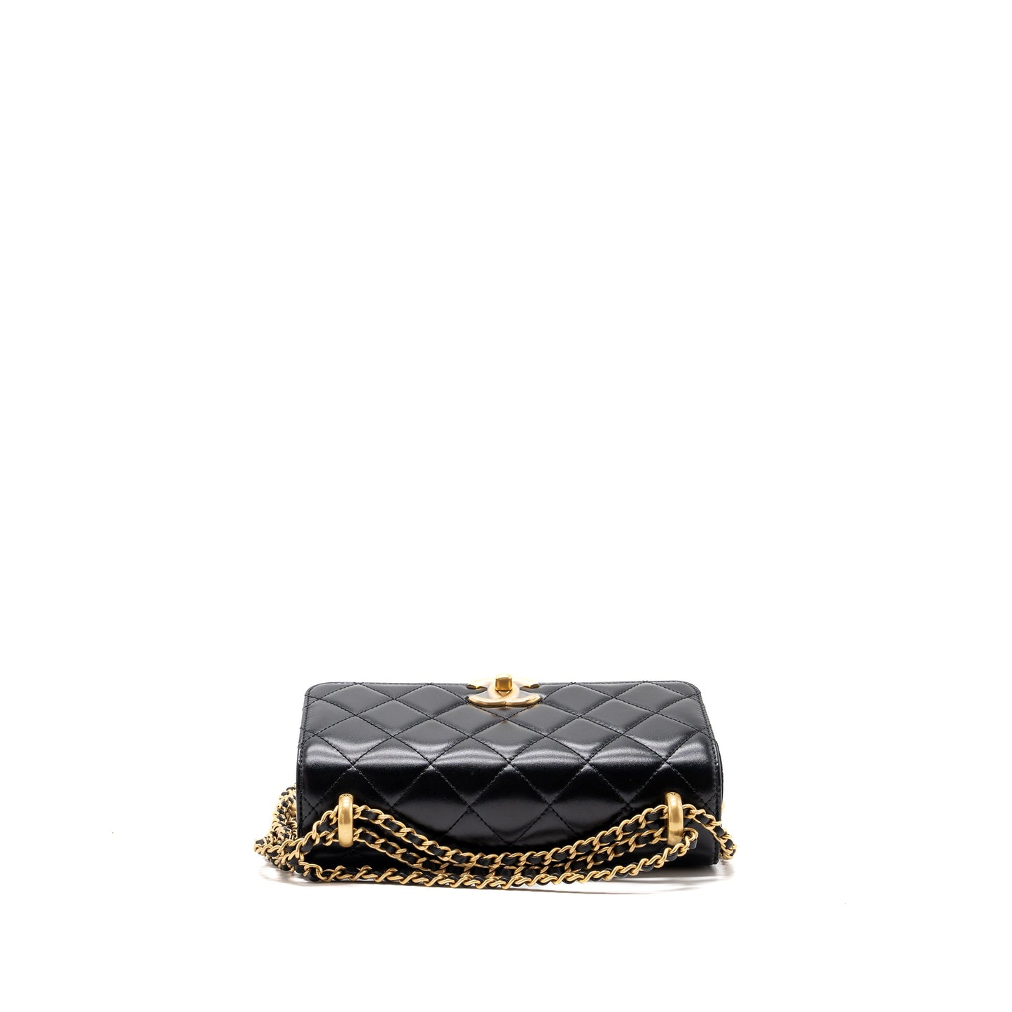 Chanel 24C gold crush flap bag calfskin black  (microchip)