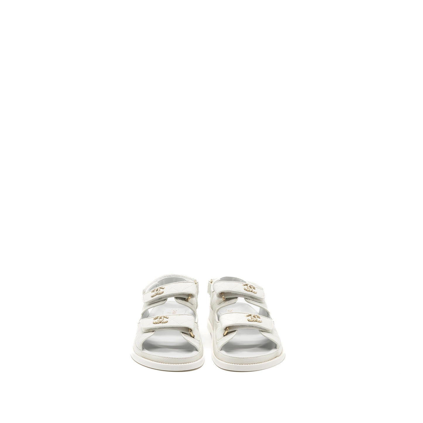 Chanel Size 38 Dad Sandals Caviar White L