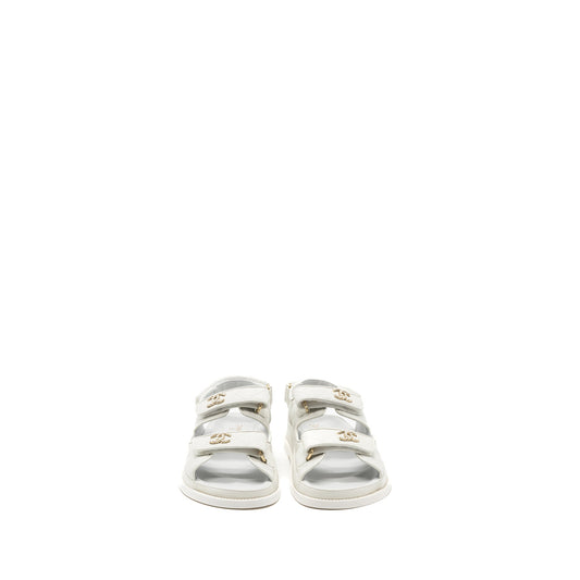 Chanel Size 38 Dad Sandals Caviar White L
