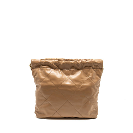 Chanel Small 22 Bag Shiny Calfskin Dark Beige  (microchip)