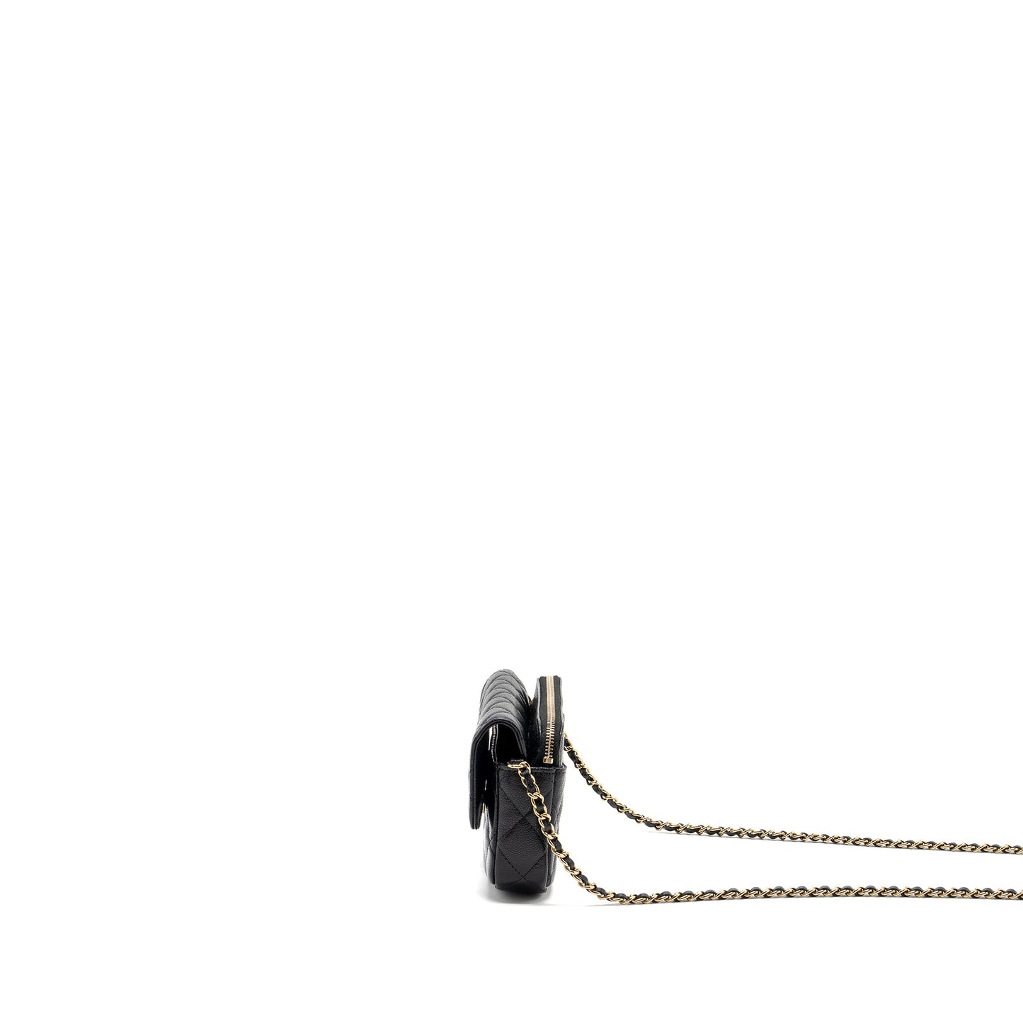 Chanel Double Pocket Wallet On Chain Caviar Black L(Microchip)