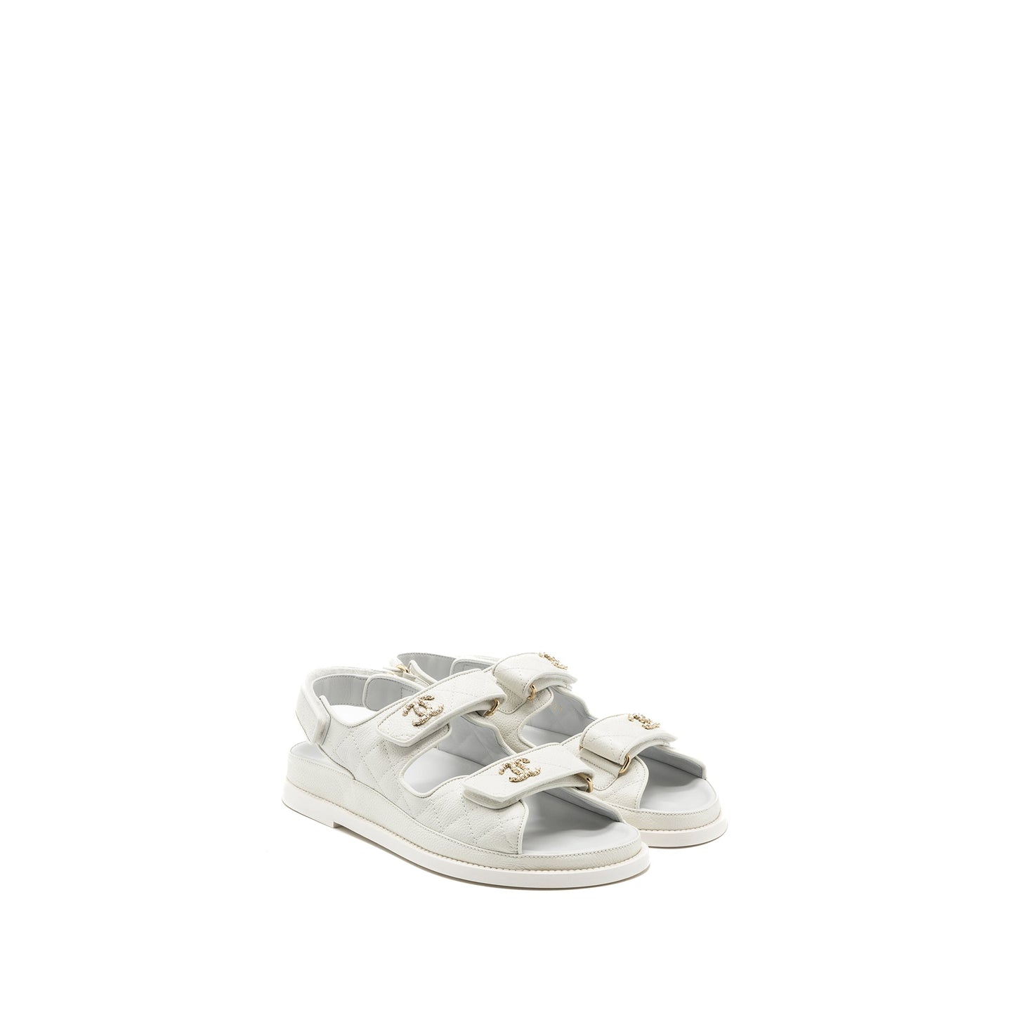 Chanel Size 38 Dad Sandals Caviar White L