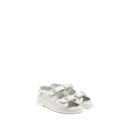 Chanel Size 38 Dad Sandals Caviar White L