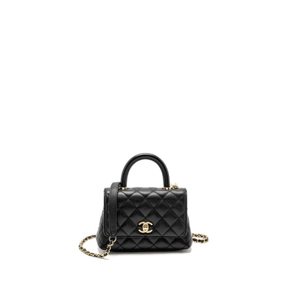 CHANEL Mini Coco Handle Caviar Black L (Microchip)