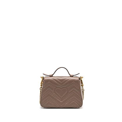 Gucci GG Marmont Mini Top Handle Bag Leather Dark Beige