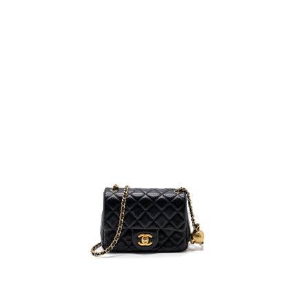Chanel Pearl Crush Mini Square Flap Bag Lambskin Black (Microchip)
