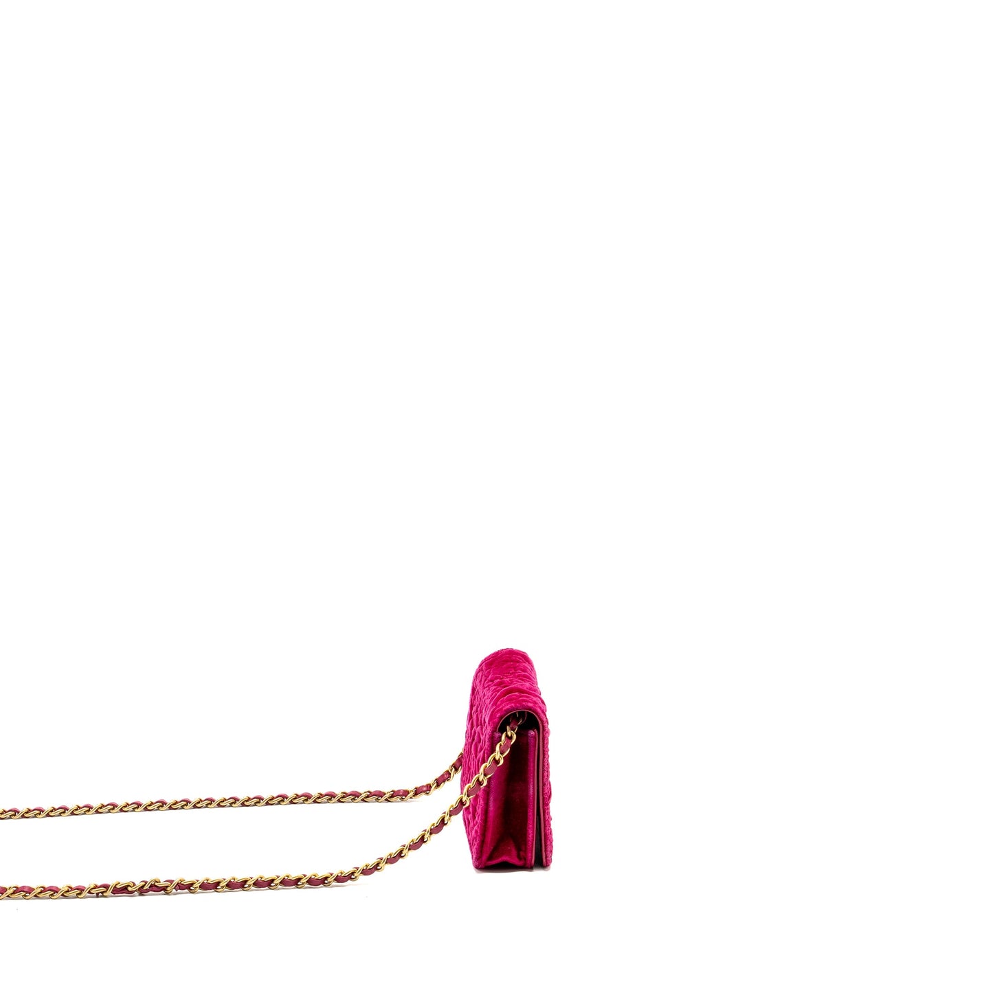 Chanel 21A mini Camelia Flap Bag Velvet Fushia