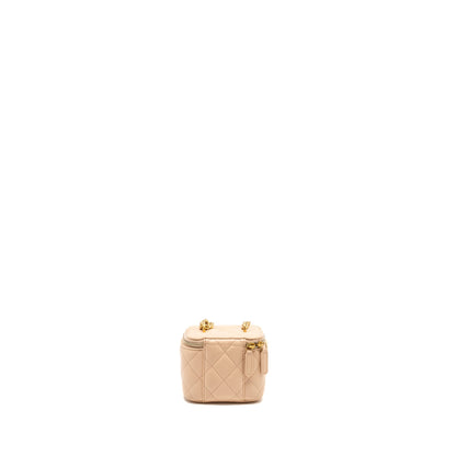 Chanel Mini Vanity Case With Camellia Adjustable Chain Lambskin Beige  (Microchip)