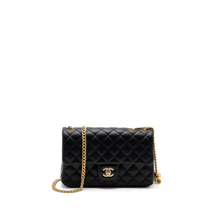 Chanel 23s camellia chain flap bag lambskin black  (Mircochip)