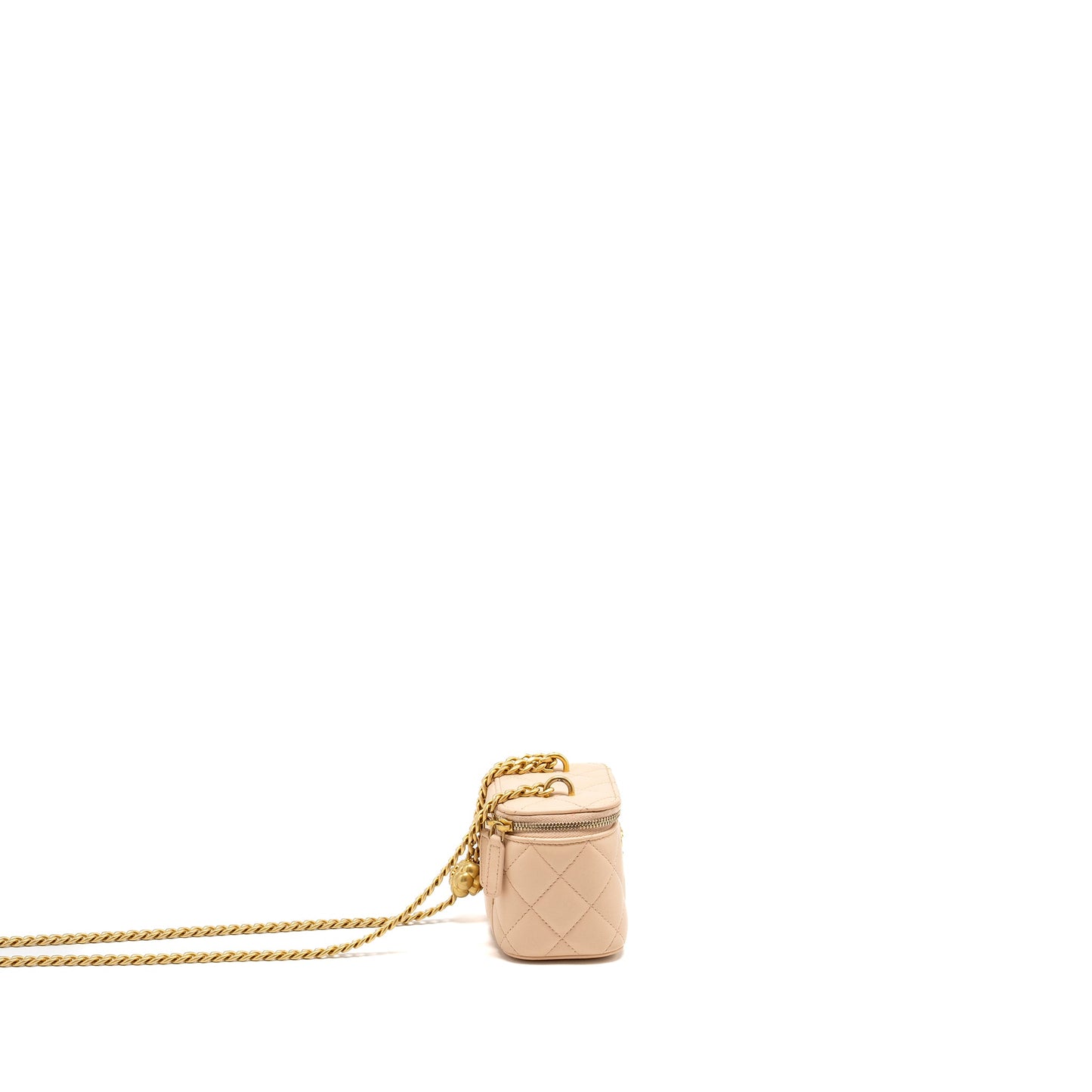 Chanel Mini Vanity Case With Camellia Adjustable Chain Lambskin Beige  (Microchip)