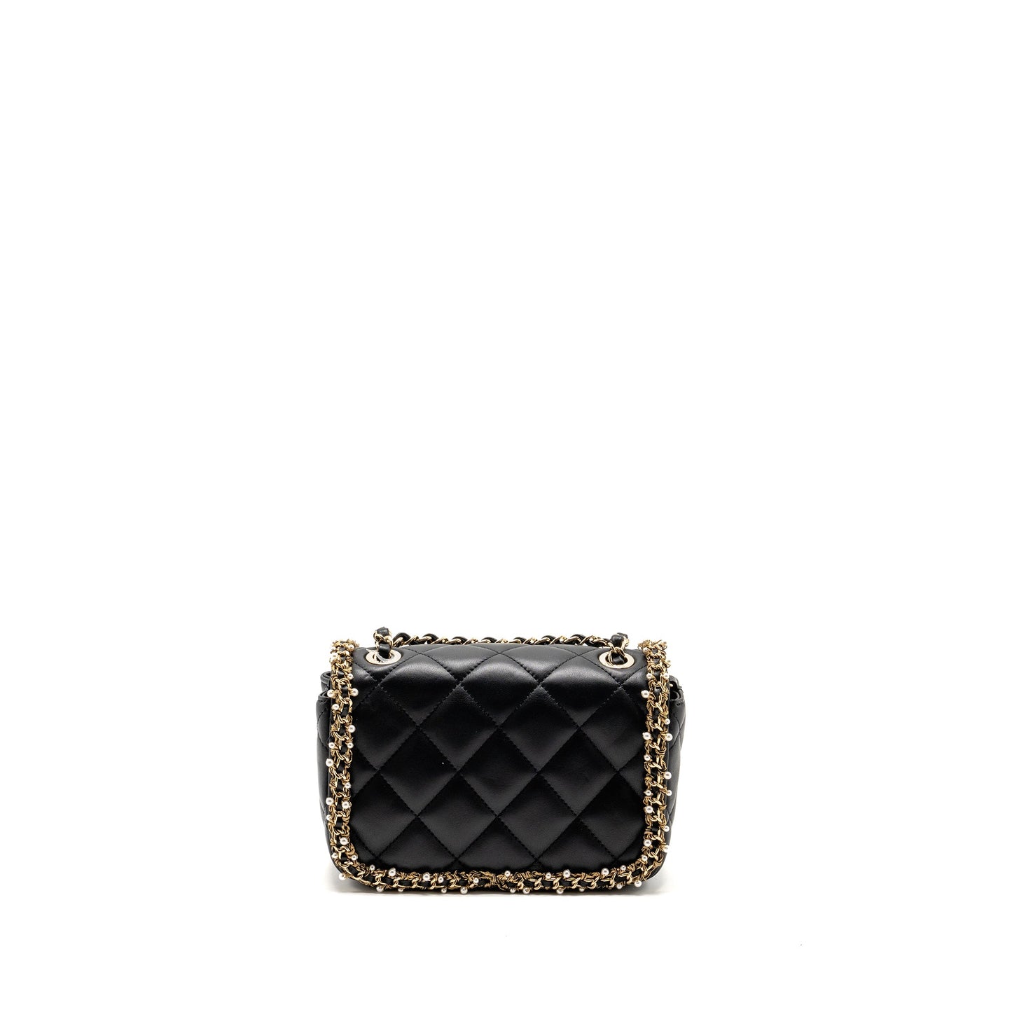 Chanel Pearl Detailed Edge Mini Flap Bag Lambskin Black L (Microchip)