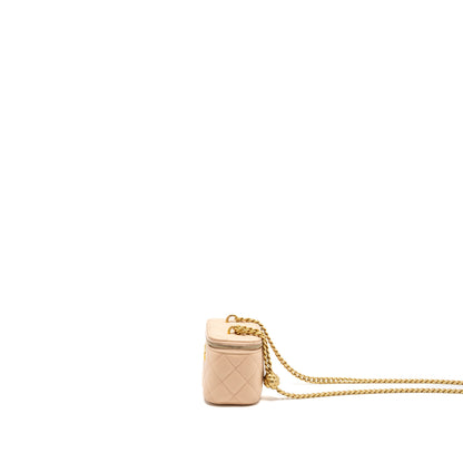 Chanel Mini Vanity Case With Camellia Adjustable Chain Lambskin Beige  (Microchip)