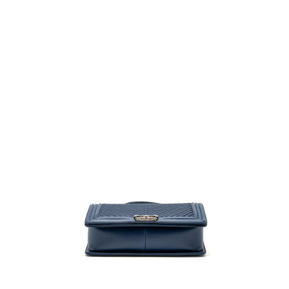 Chanel new medium boy bag chevron Lambskin blue ruthenium