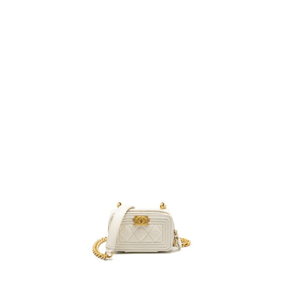 Chanel Boy Chain Clutch Caviar White  (Microchip)