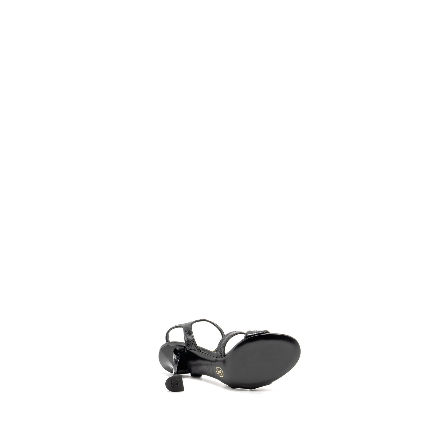 Chanel Size 36 CC Sandals Matte Crocodile-Embossed Calfskin Black