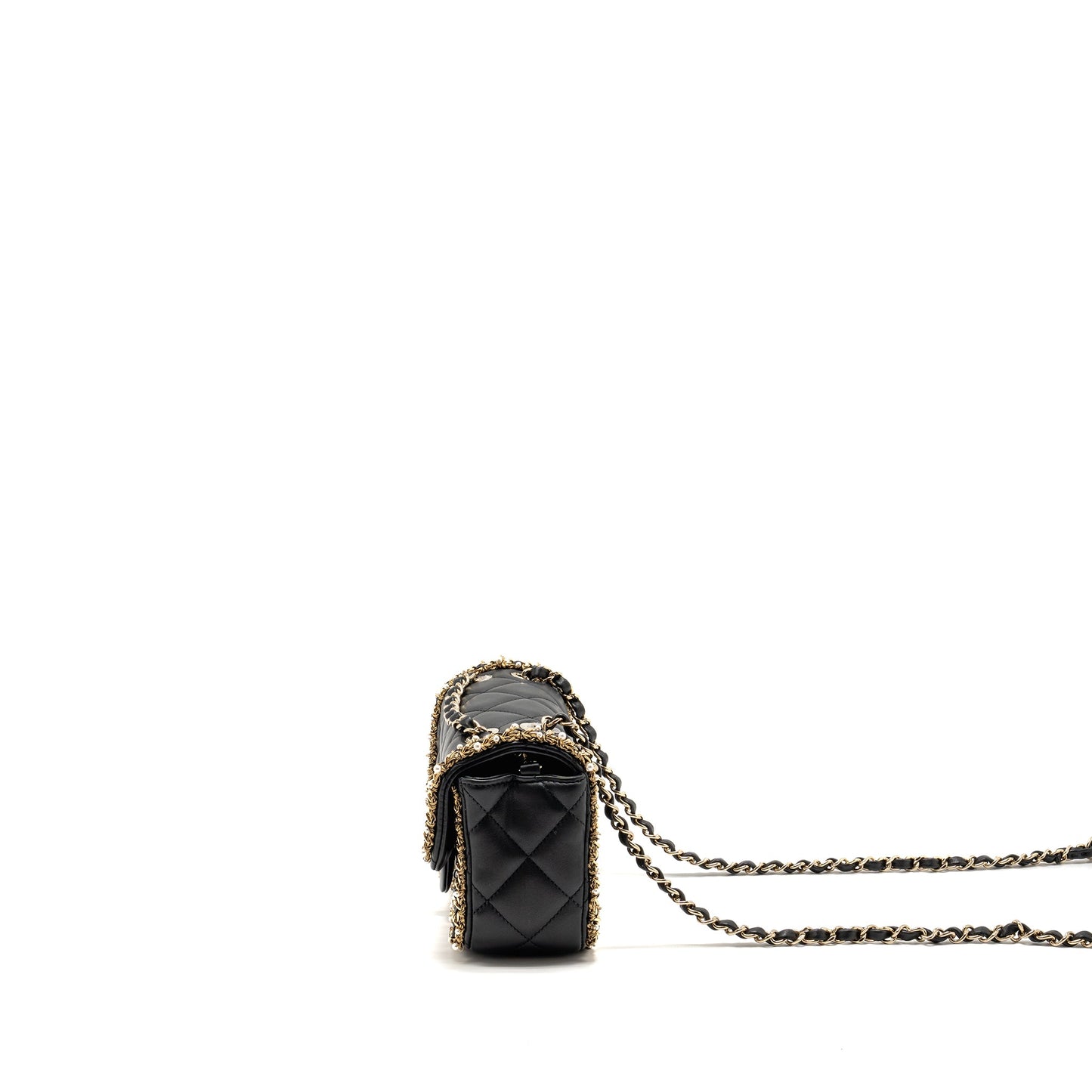 Chanel Pearl Detailed Edge Mini Flap Bag Lambskin Black L (Microchip)