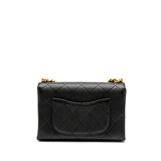 Chanel Flap Bag With Detail Chain Grained Calfskin Black Brushed  (Microchip)