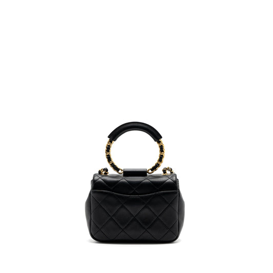 Chanel CIRCULAR HANDLE QUILTED FLAP BAG LAMBSKIN BLACK BRUSHED