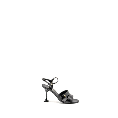 Chanel Size 36 CC Sandals Matte Crocodile-Embossed Calfskin Black