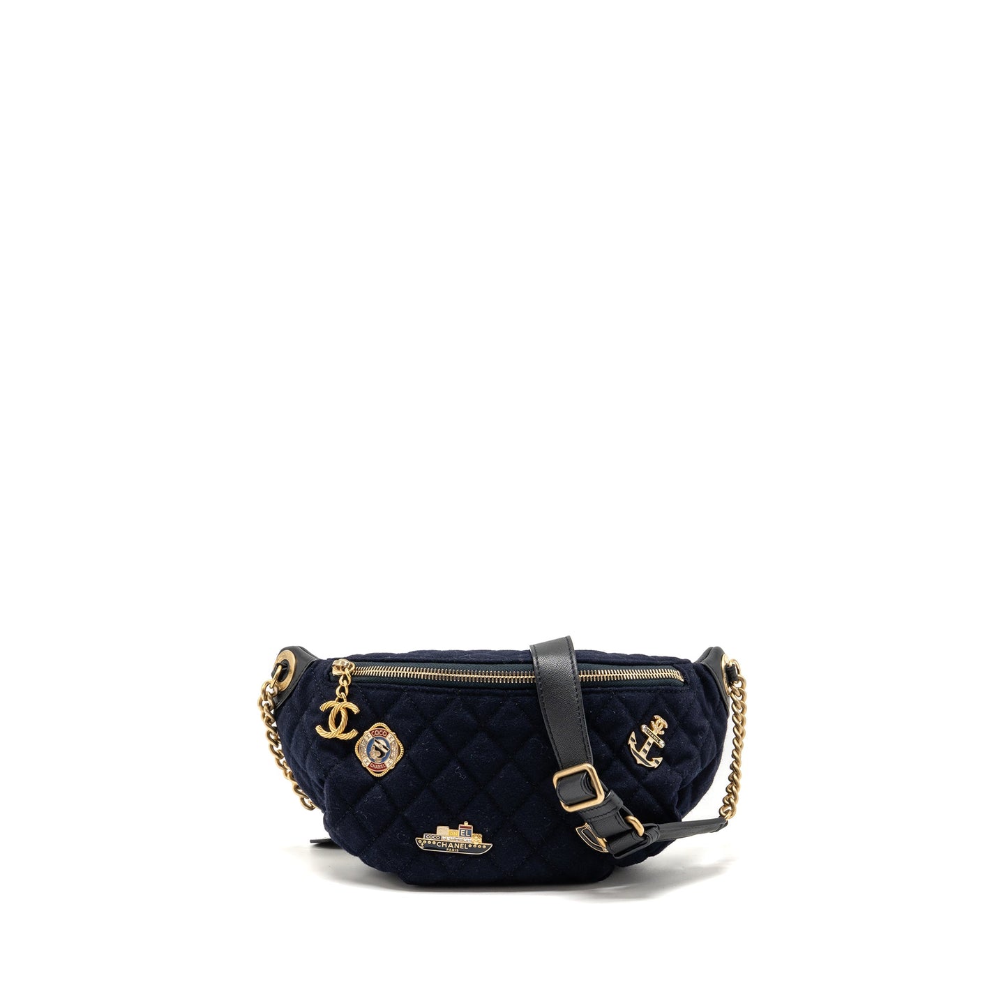 Chanel Paris Hamburg Charms Belt Bag Wool/Lambskin Navy/Black