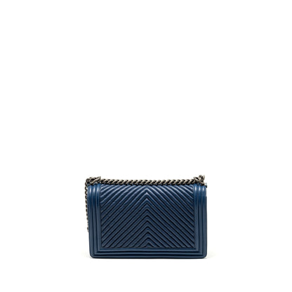 Chanel new medium boy bag chevron Lambskin blue ruthenium