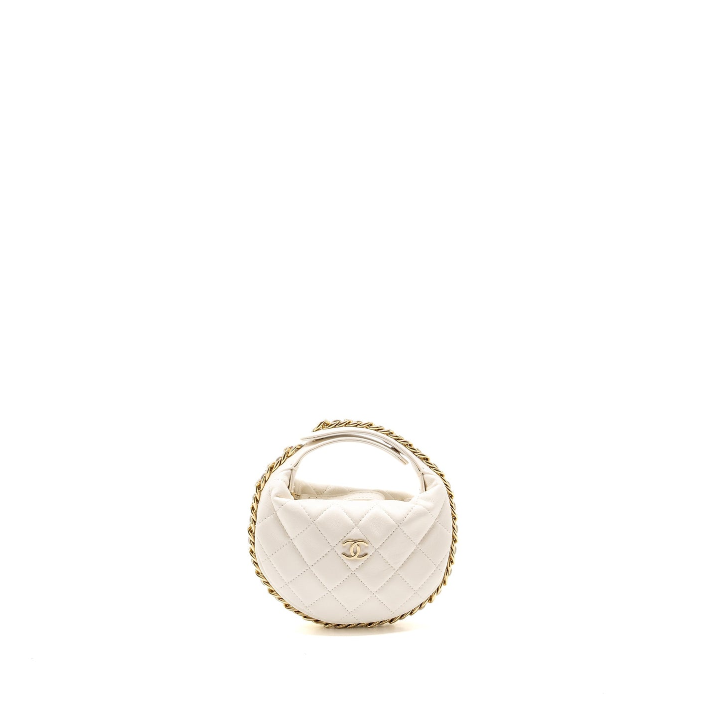 Chanel 23C Round Clutch Lambskin White L (Microchip)