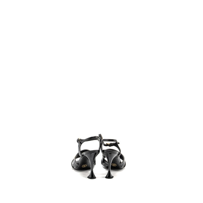 Chanel Size 36 CC Sandals Matte Crocodile-Embossed Calfskin Black