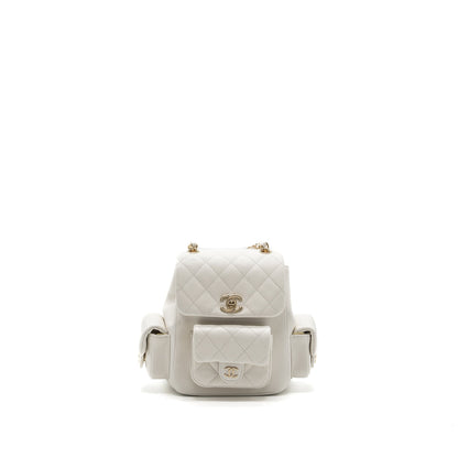 Chanel 23k Triple Pocket Mini Backpack Caviar White L(Microchip)
