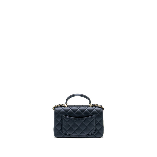Chanel Top handle mini rectangular flap bag lambskin navy L (microchip)